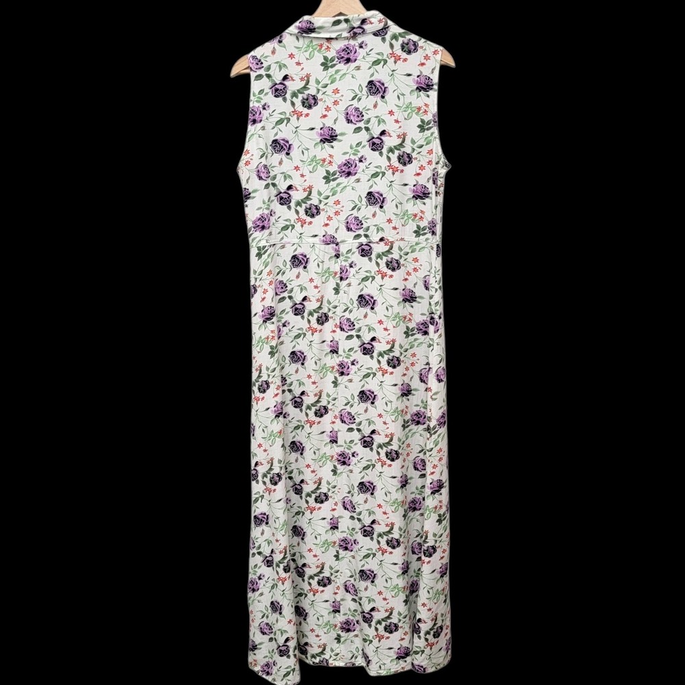 Vtg 90s Original Island Sport White Purple Floral Print Button Up Maxi Dress 10 - Picture 3 of 10